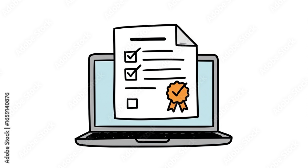 Poster achieve your goals with this digital checklist and certification symbol displayed on a sleek laptop 
