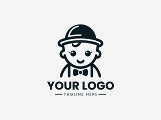 Dapper gentleman baby with bowtie and mustache in sophisticated vector logo