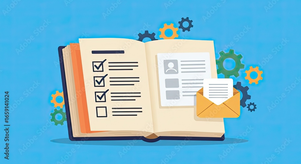 Poster Achieve goals with organized planning and task management, symbolizing progress and efficient workflow through a checklist and gears