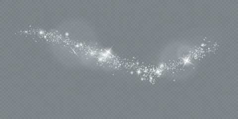 Dust sparks and stars shine with a special light. Christmas light effect. Glittering particles of magic .Vector sparkles on a transparent background. © kume111000