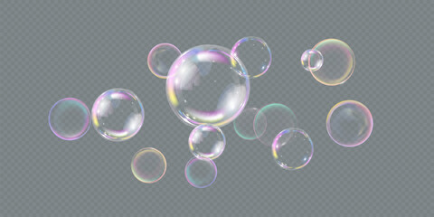 Realistic soap bubbles. bubbles on a transparent background.