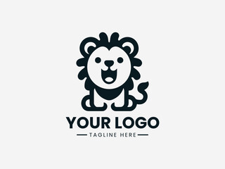 Adorable baby lion or tiger cub attempting a mighty roar in playful vector logo