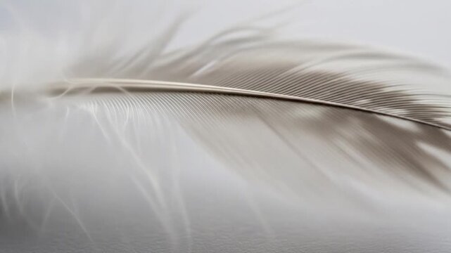 Soft White Feather Gently Drifting in a Light Breeze, Close-Up Detail
