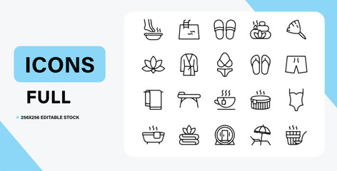 Collection of spa and wellness icons in a minimalist line art style
