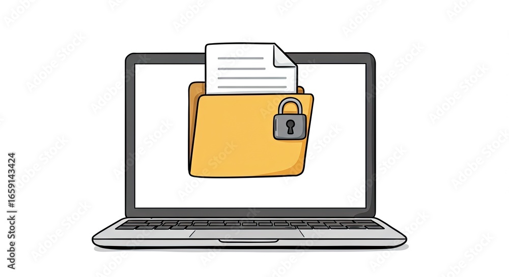 Poster secure your digital world with this essential laptop and locked document folder concept, symbolizing