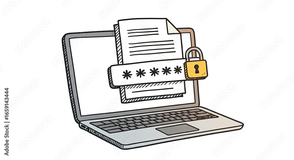 Poster secure your digital world with a strong password and locked laptop, protecting sensitive data and en