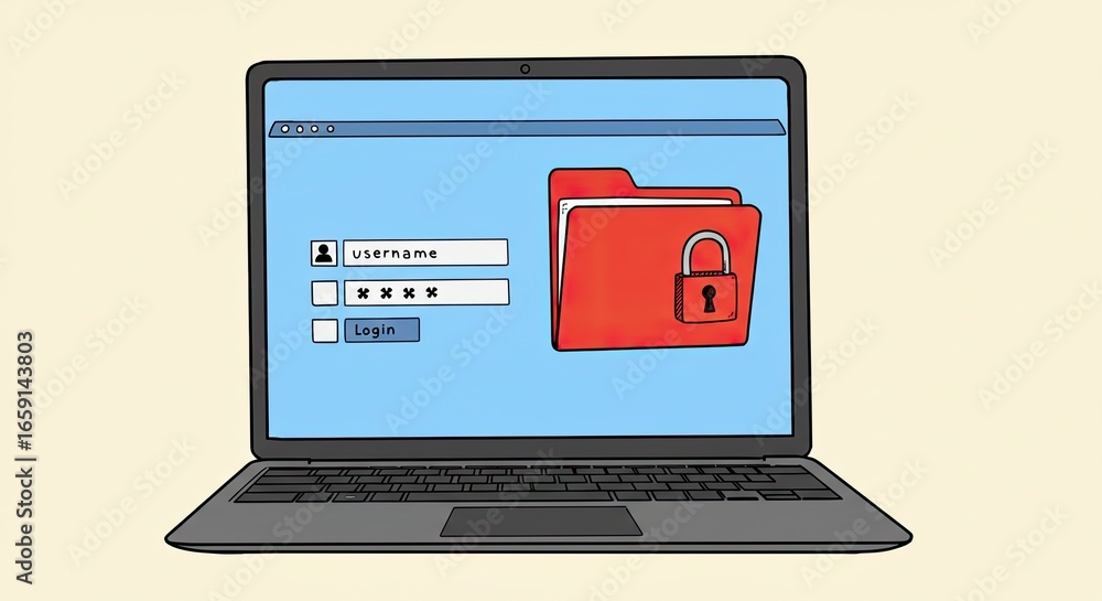Poster secure your digital world with a locked folder on a laptop screen, representing online safety and da