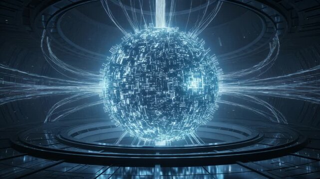 Futuristic Core Element Loopable Motion Graphics with Intricate Blue Circuitry Designs
