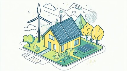 Eco-friendly home with solar panels and wind turbine (1)