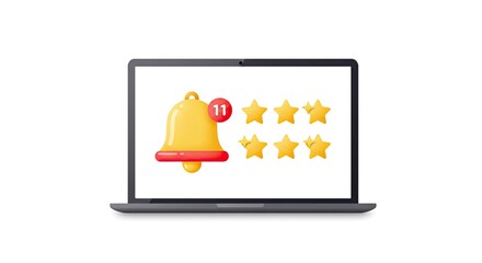 Receive important notifications and accolades with this eye-catching laptop screen displaying a shining bell icon and multiple golden stars