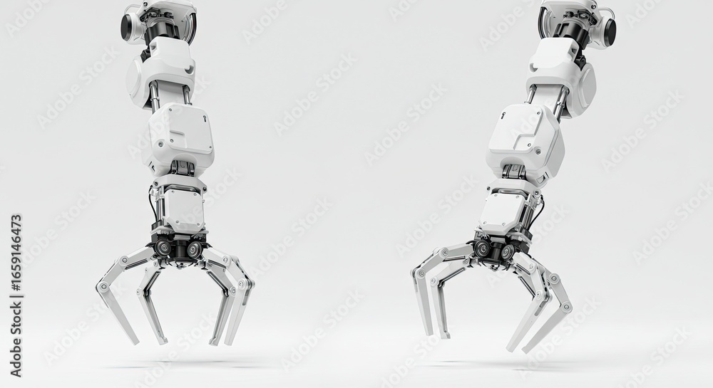 Poster sleek robotic arms poised for action against a clean white background, showcasing advanced automatio