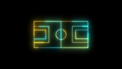 Neon soccer field outline glowing on black background