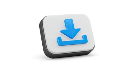 Captivating 3D download button icon symbolizing data transfer and digital access, perfect for web design and software interfaces
