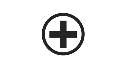 Fototapeta premium Bold black plus symbol within a clean circle, representing healthcare, medicine, or a simple positive addition for modern design concepts.