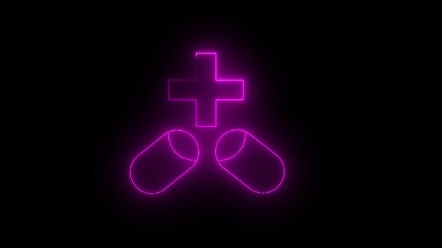 Neon Pink Pills Medical drugs icon animated. pills icon Medicinal and pharmaceutical motion graphics. Medical research, science concept.