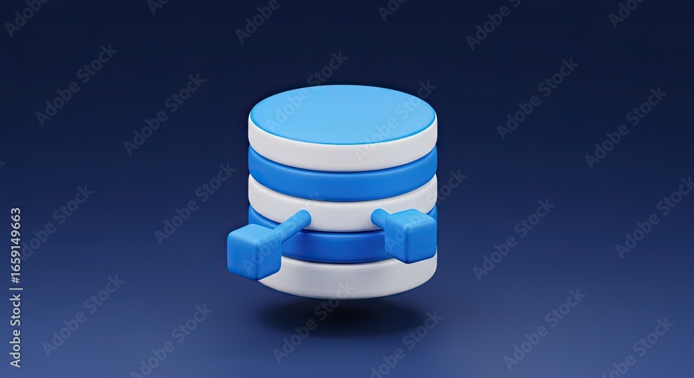 Poster modern 3d data icon with sleek blue and white layers and cube connections for cloud storage or digit