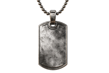 Gray metal dog tag pendant on chain