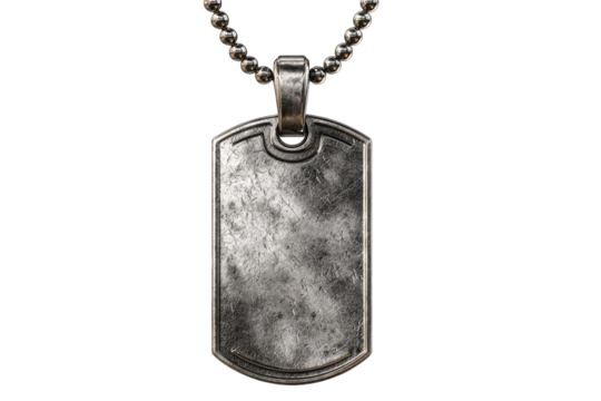 Gray metal dog tag pendant on chain
