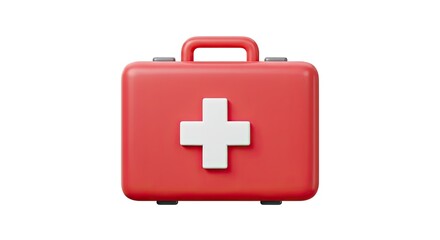 Obraz premium Essential red first aid kit with prominent white cross, symbolizing safety and emergency preparedness, perfect for medical or healthcare themes