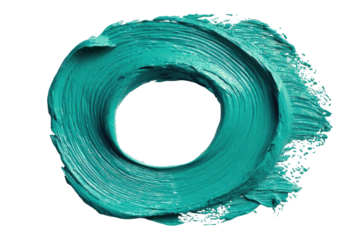 Teal circular brushstroke, swirling abstract design with hollow center