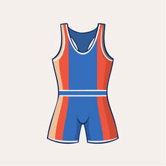 Minimalist vector illustration of a wrestling singlet, an iconic one-piece athletic uniform with red, blue, and tan stripes, perfect for sports design and graphic projects