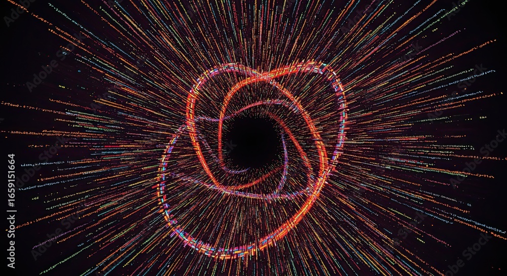Poster experience a dynamic vortex of vibrant digital light trails, pulling you into a futuristic, abstract