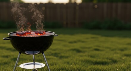 BBQ Grill Cooking in Backyard