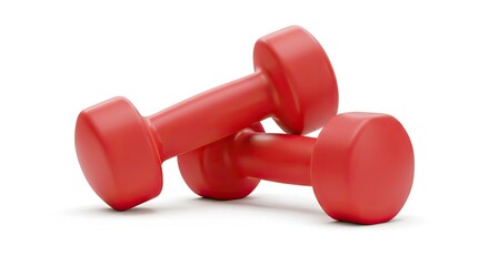 Vibrant red dumbbells ready for an intense workout session, symbolizing strength, fitness, and achieving personal health goals with dynamic energy