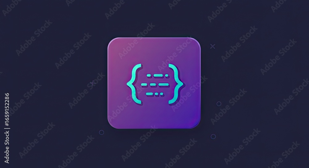 Poster captivating neon code brackets icon glowing on a dark background, representing digital development a