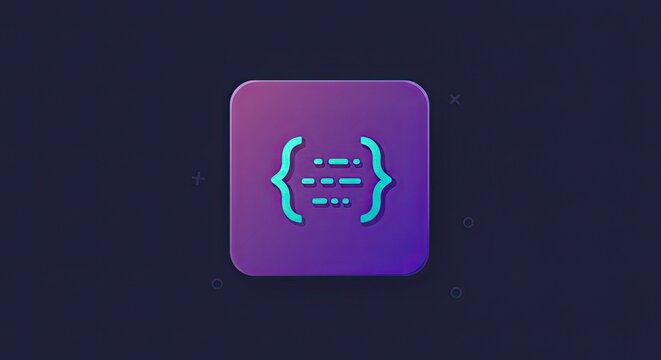 Captivating neon code brackets icon glowing on a dark background, representing digital development and programming innovation with a modern aesthetic.