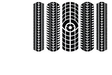 Black Tire Track Vector Collection Bold Wheel Tread Mark Icons Set