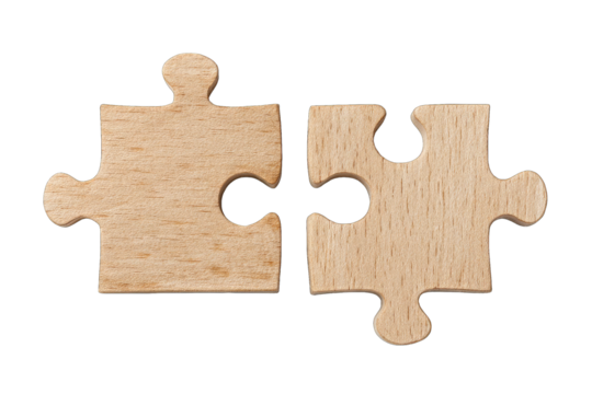 Two light-brown wooden puzzle pieces joined