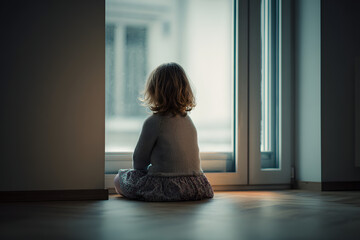 Lonely little girl at home. Autism concept