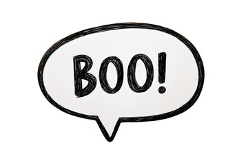 White speech bubble with black scribbled letters spelling B O isolated on a transparent background text
