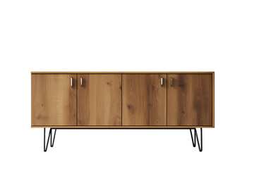 Wooden sideboard with four doors and black metal hairpin legs isolated on a transparent background cabinet