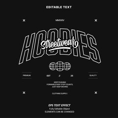 Editable Text Effect Vector of Black White Streetwear Utilitarian Minimalist College hoodie or t-shirt Design for Printing, garment, merchandise, apparel, small business, team