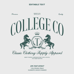 Editable Text Effect Vector of Green Classic Vintage College hoodie or t-shirt Design for Printing, garment, merchandise, apparel, small business, team
