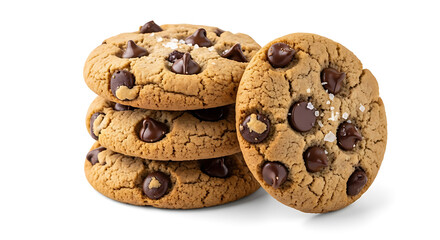 Delicious stack of freshly baked chocolate chip cookies with dark chocolate chunks