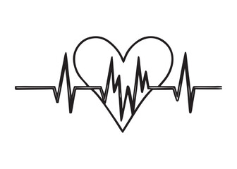Heart Beat Line Black Silhouette Vector Illustration Isolated.