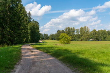 The country road to the Mikhailovskoye estate along the Festive glade on the territory of the...