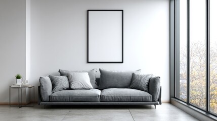 Modern Living Room Interior Design: A sleek and contemporary living space featuring a plush sofa, framed artwork.