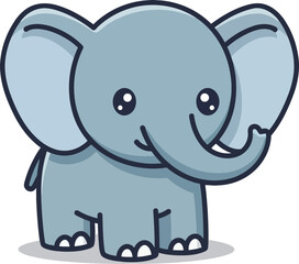 Obraz premium A cute and friendly Elephant Clipart, baby elephant with large ears and a smile, rendered in a simple illustration style.