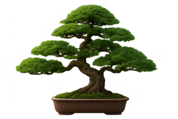 Bonsai tree growing in a pot with transparent background