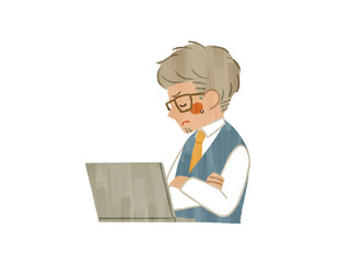ノートパソコン使用中に悩んでいる男性-ガッシュ