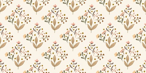 Autum Winter Pattern Background Illustration For Cover, Banner, Notes. Fall Winter Aesthetic Background.  Plant And Flower Pattern Background.