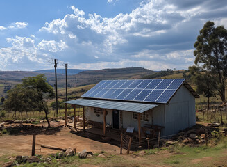 Obraz premium Solar panels on a rural house. Green power generation.