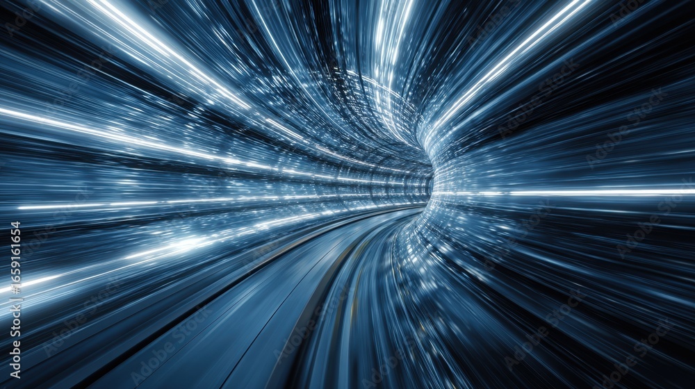 Poster tunnel of velocity: a stunning display of speed and motion, featuring a futuristic tunnel of light a