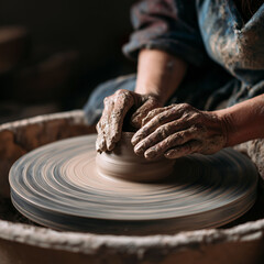 A woman sculpting clay.