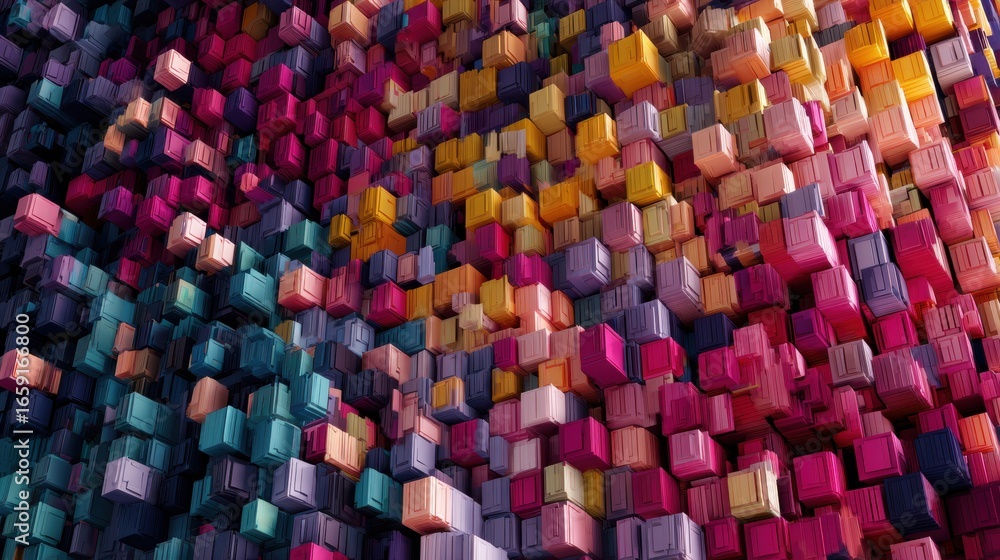 Aufkleber vibrant cube abstract: an eye-catching, high-angle view showcases an intricate arrangement of multic