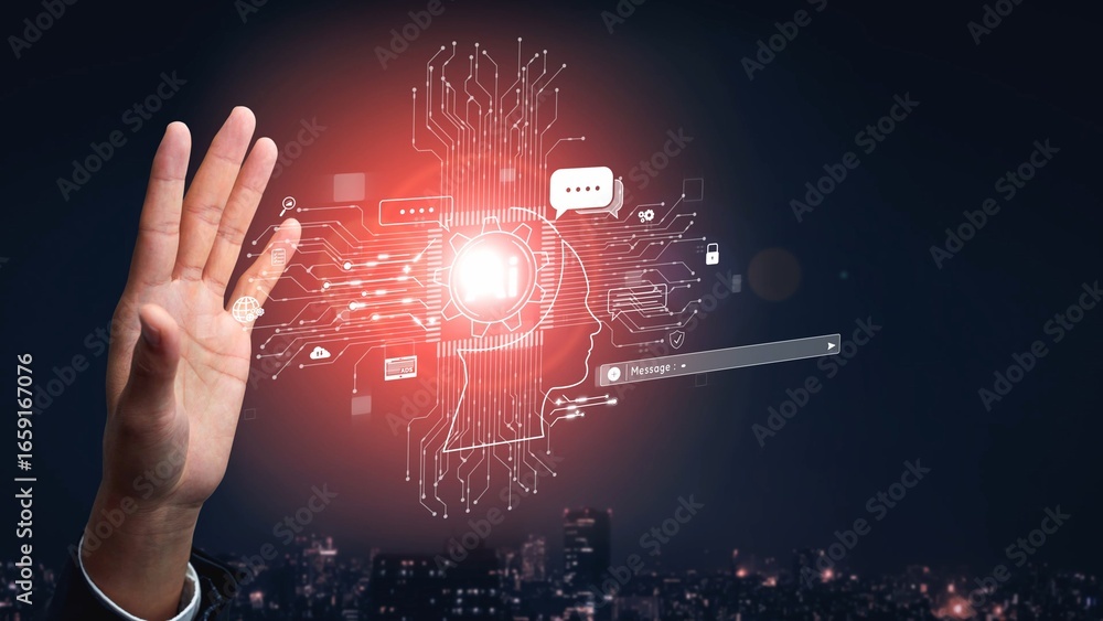 Poster ai assistant brain processor with llm technology, big data, machine learning, generative ai for busi